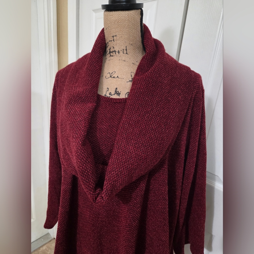 New Directions Burgundy Cowl Neck Sweater - Picture 2 of 12